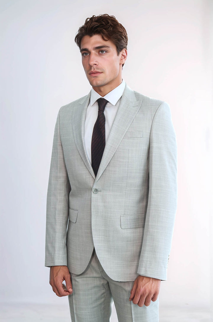 Two Piece Slim Fit Single Button Light Grey Men Suit - Wessi