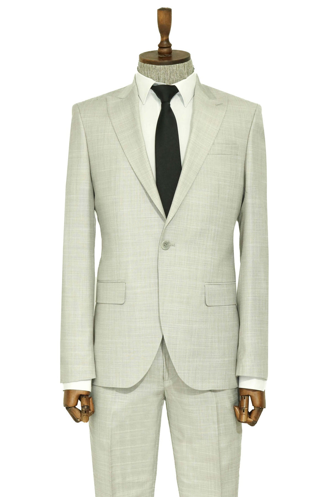 Two Piece Slim Fit Single Button Light Grey Men Suit - Wessi