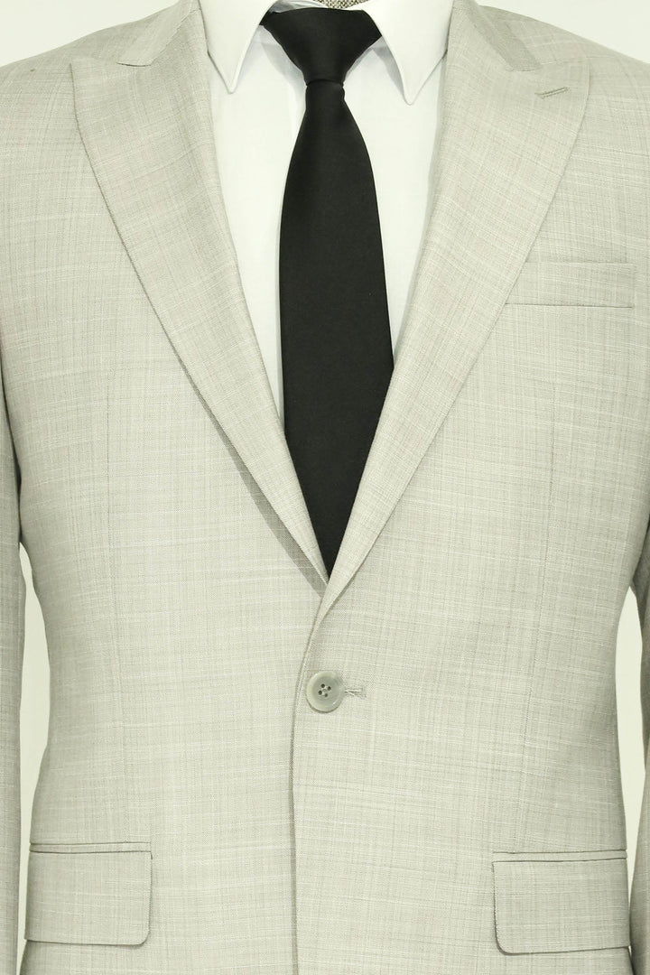 Two Piece Slim Fit Single Button Light Grey Men Suit - Wessi