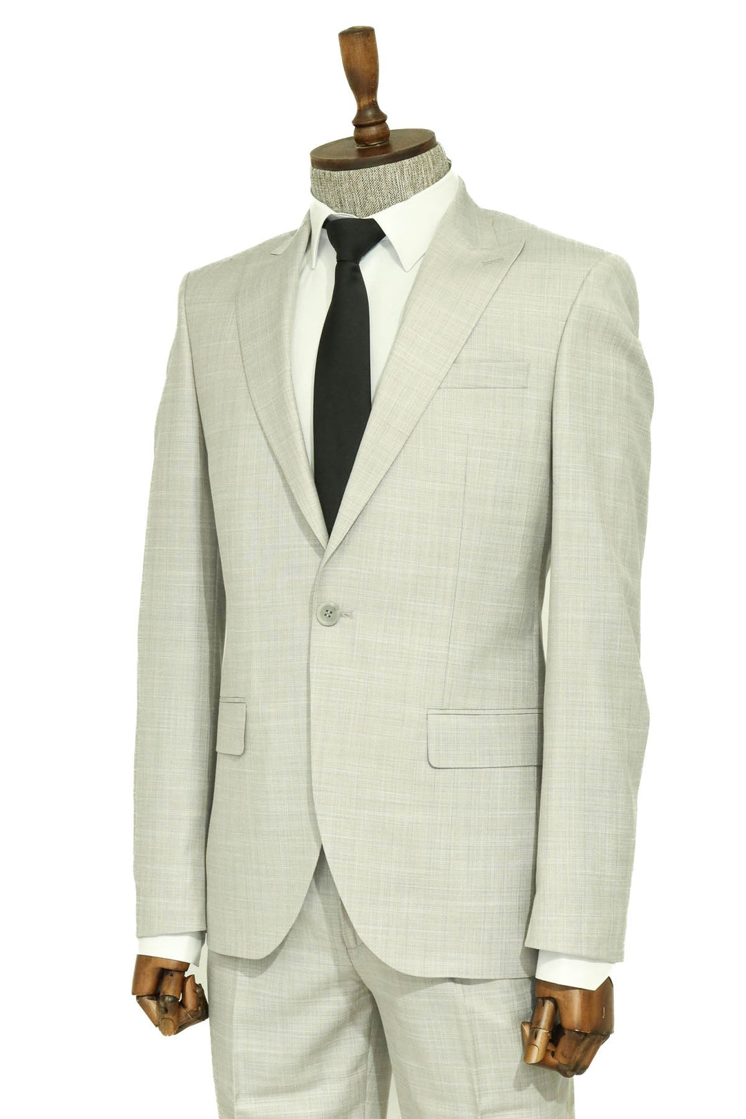 Two Piece Slim Fit Single Button Light Grey Men Suit - Wessi