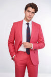 Two Piece Slim Fit Single Button Coral Red Men Suit - Wessi