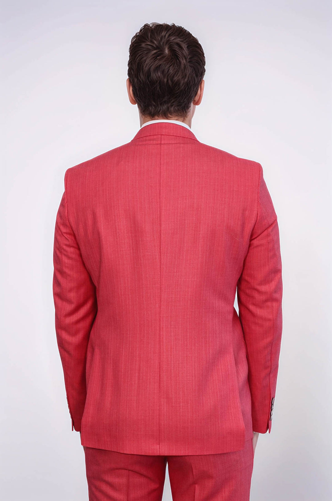 Traje de dos piezas entallado de un solo botón en color rojo coral para hombre - Wessi
