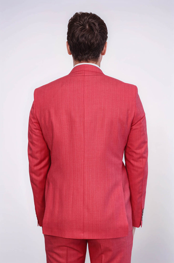 Traje de dos piezas entallado de un solo botón en color rojo coral para hombre - Wessi