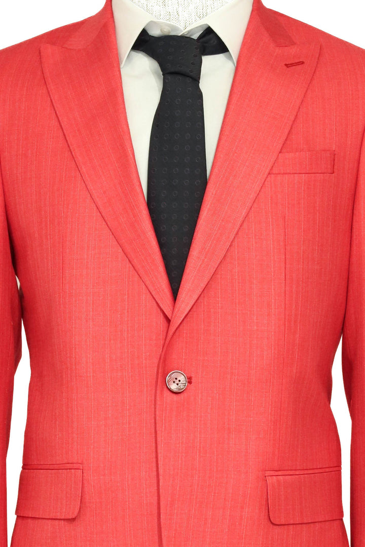 Traje de dos piezas entallado de un solo botón en color rojo coral para hombre - Wessi