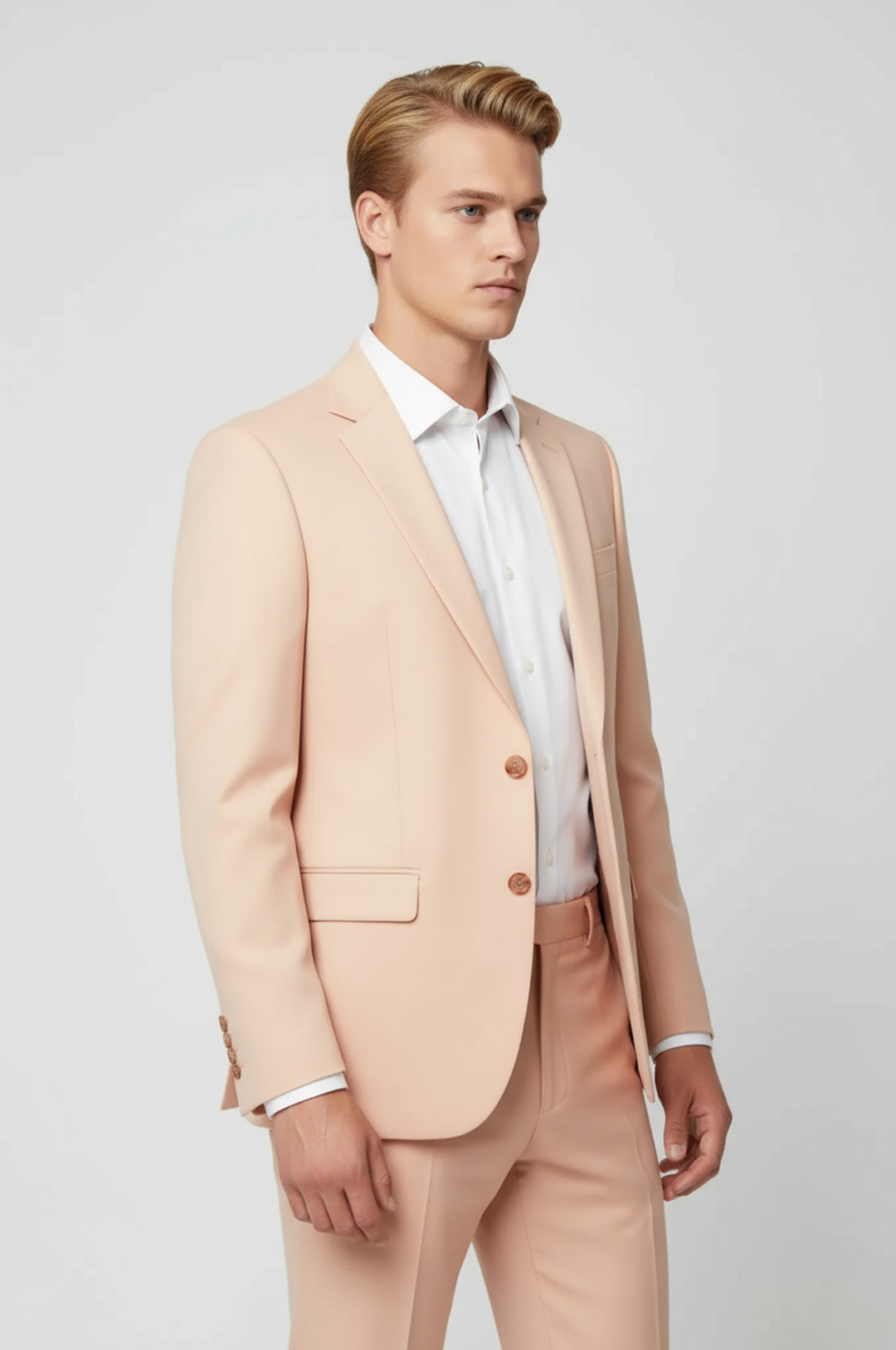 Two Piece Slim Fit Single Button Peach Colour Men Suit - Wessi