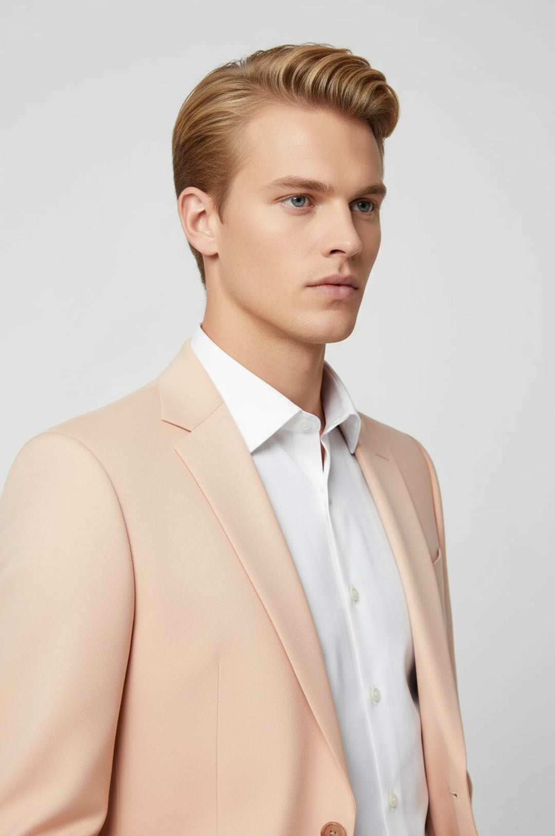 Two Piece Slim Fit Single Button Peach Colour Men Suit - Wessi