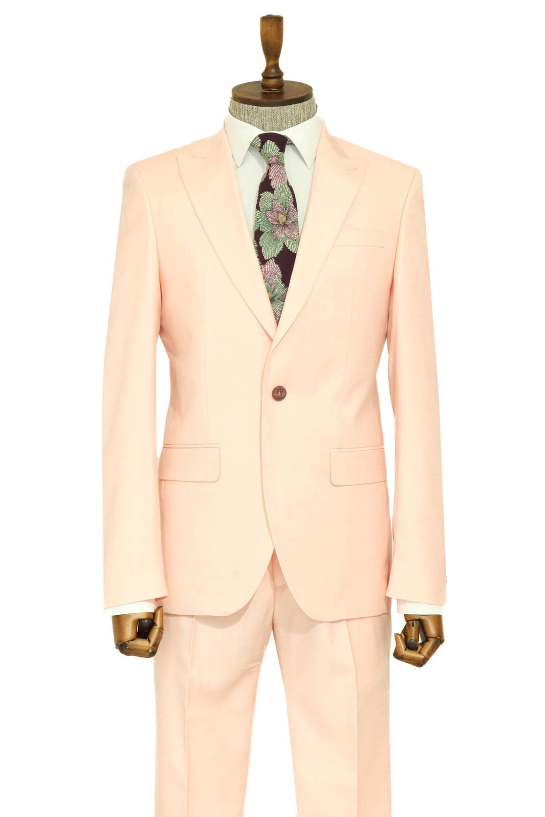 Two Piece Slim Fit Single Button Peach Colour Men Suit - Wessi