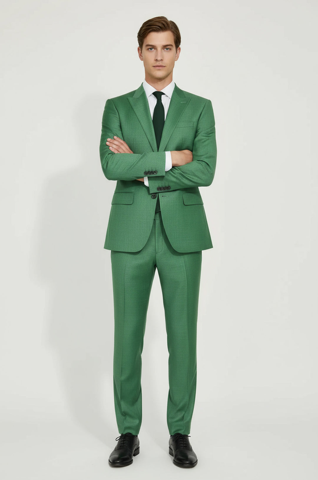Two Piece Slim Fit Single Button Green Men Suit - Wessi