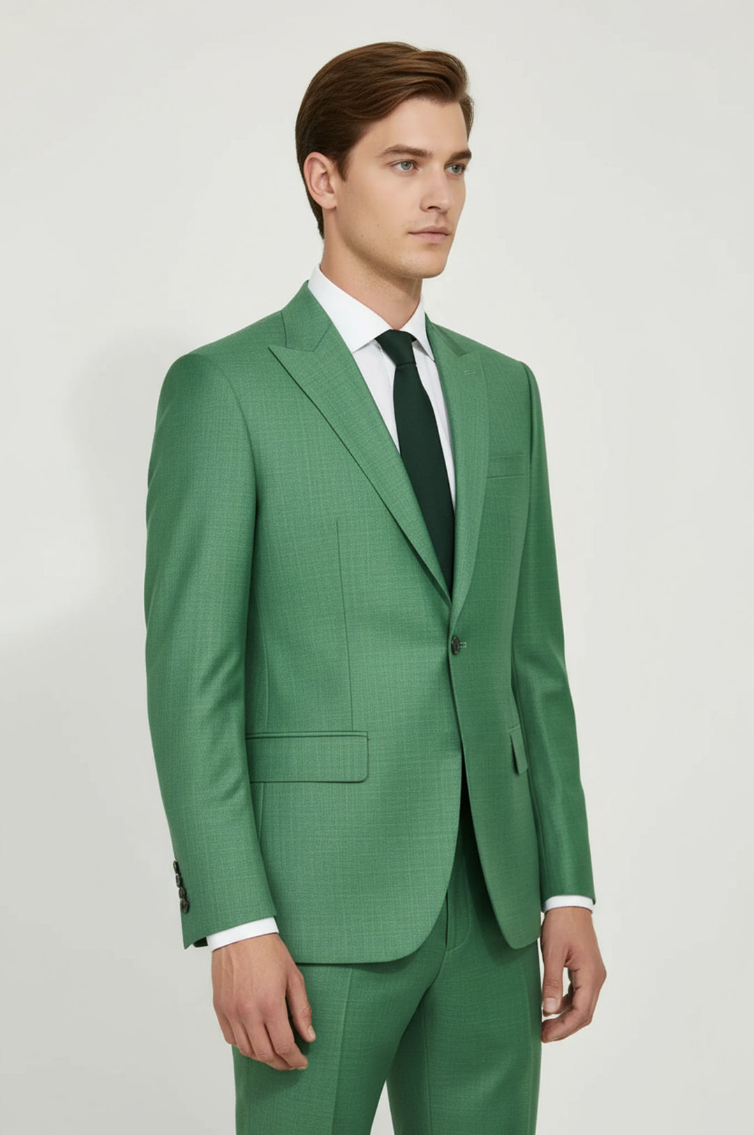 Two Piece Slim Fit Single Button Green Men Suit - Wessi