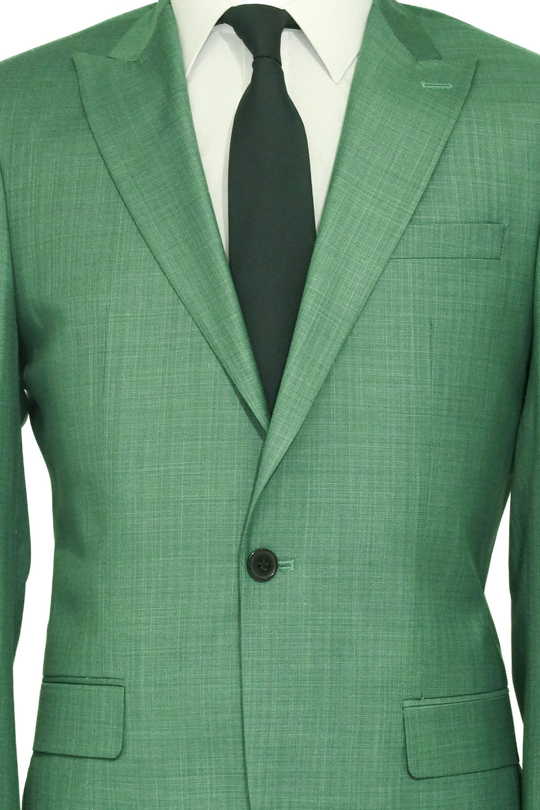 Two Piece Slim Fit Single Button Green Men Suit - Wessi