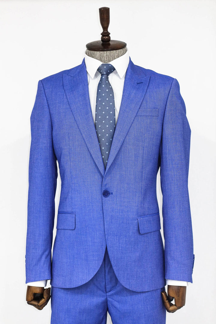 2 Piece Patterned Slim Fit Blue Men Suit - Wessi