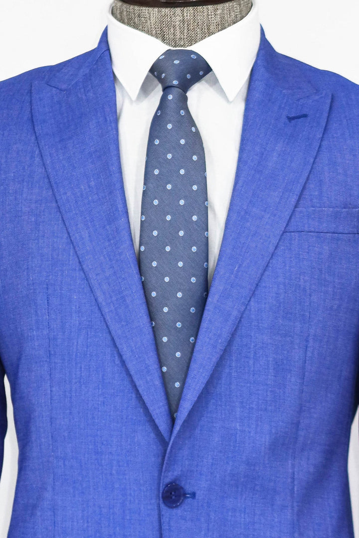 2 Piece Patterned Slim Fit Blue Men Suit - Wessi