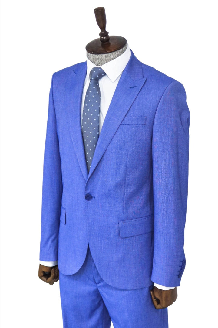 2 Piece Patterned Slim Fit Blue Men Suit - Wessi