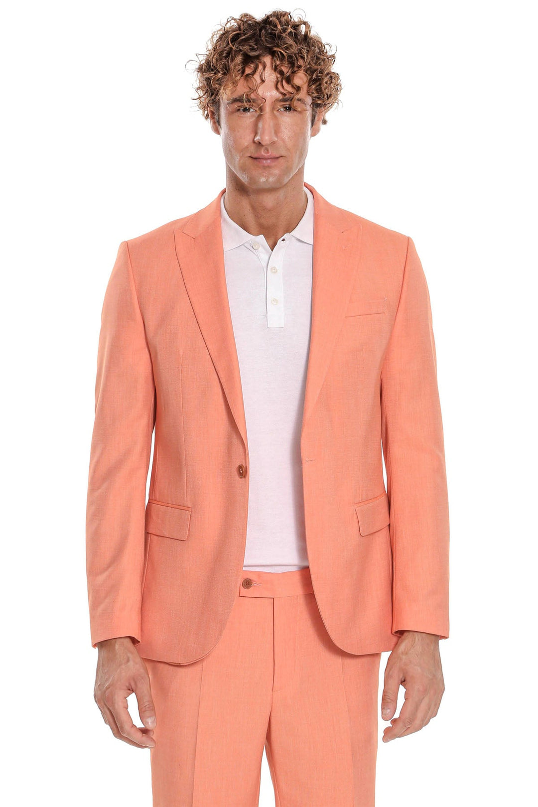 Traje de hombre entallado de dos piezas estampado en color naranja - Wessi