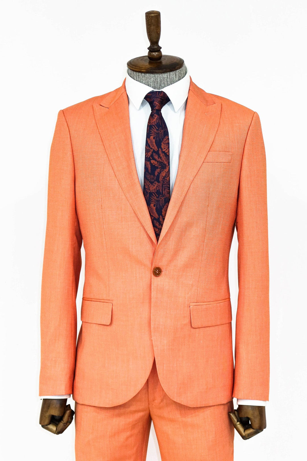 2 Piece Patterned Slim Fit Orange Men Suit - Wessi