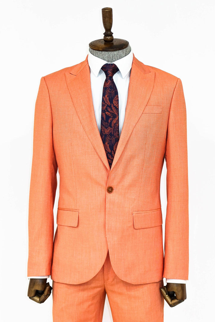 2 Piece Patterned Slim Fit Orange Men Suit - Wessi