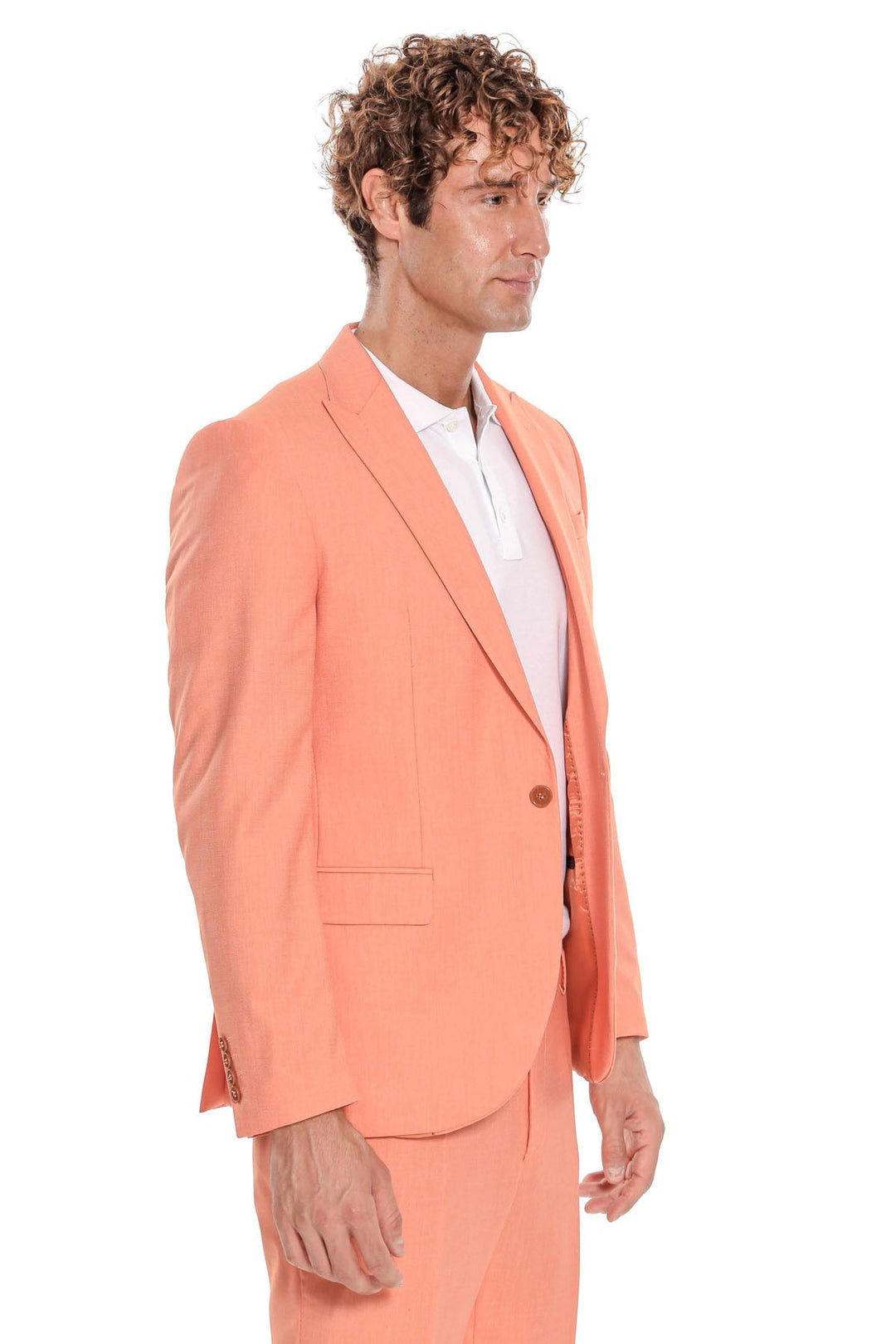 Traje de hombre entallado de dos piezas estampado en color naranja - Wessi