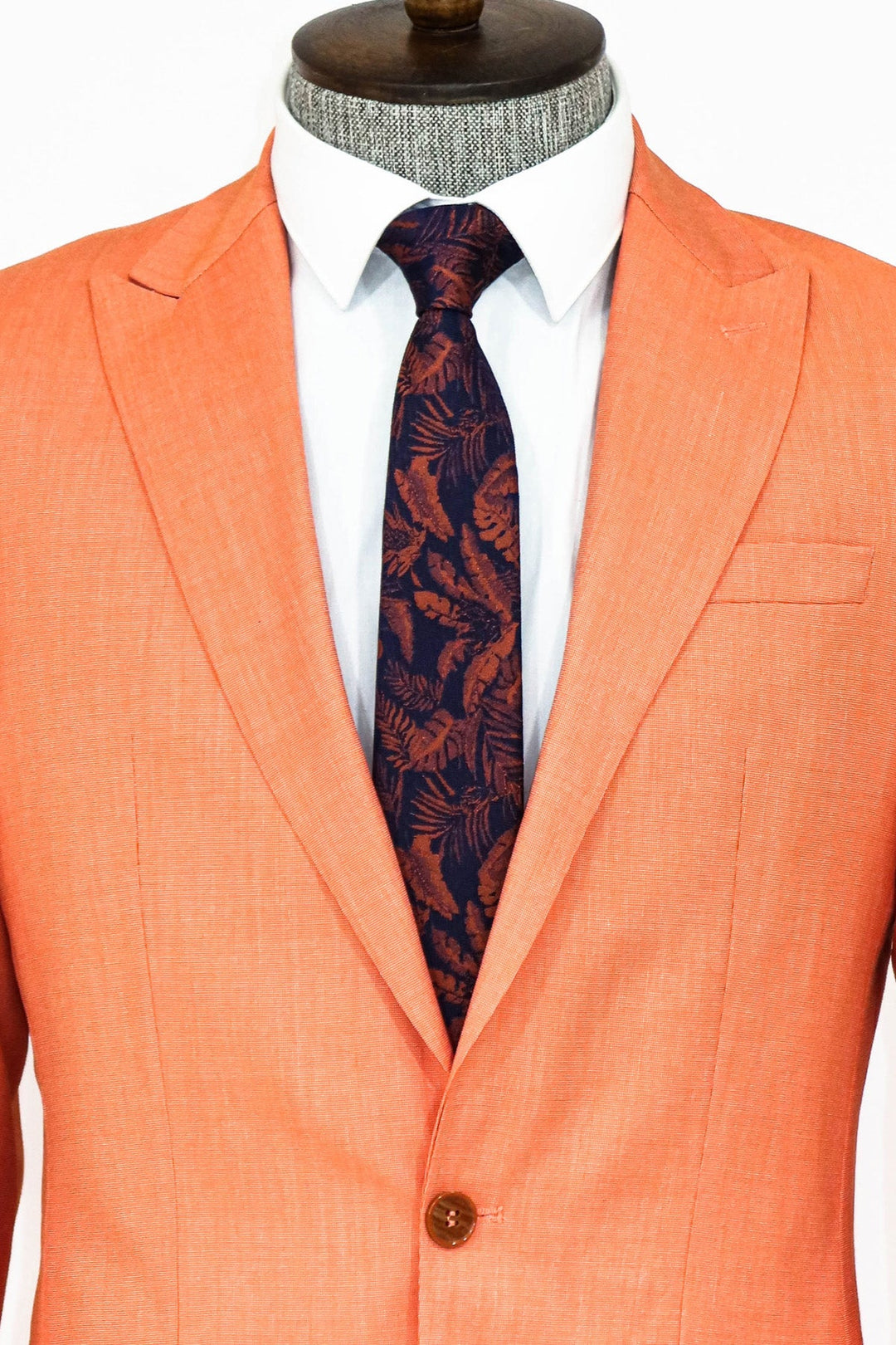 Traje de hombre entallado de dos piezas estampado en color naranja - Wessi