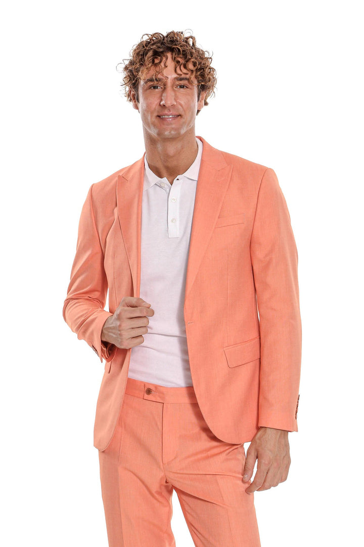 Traje de hombre entallado de dos piezas estampado en color naranja - Wessi