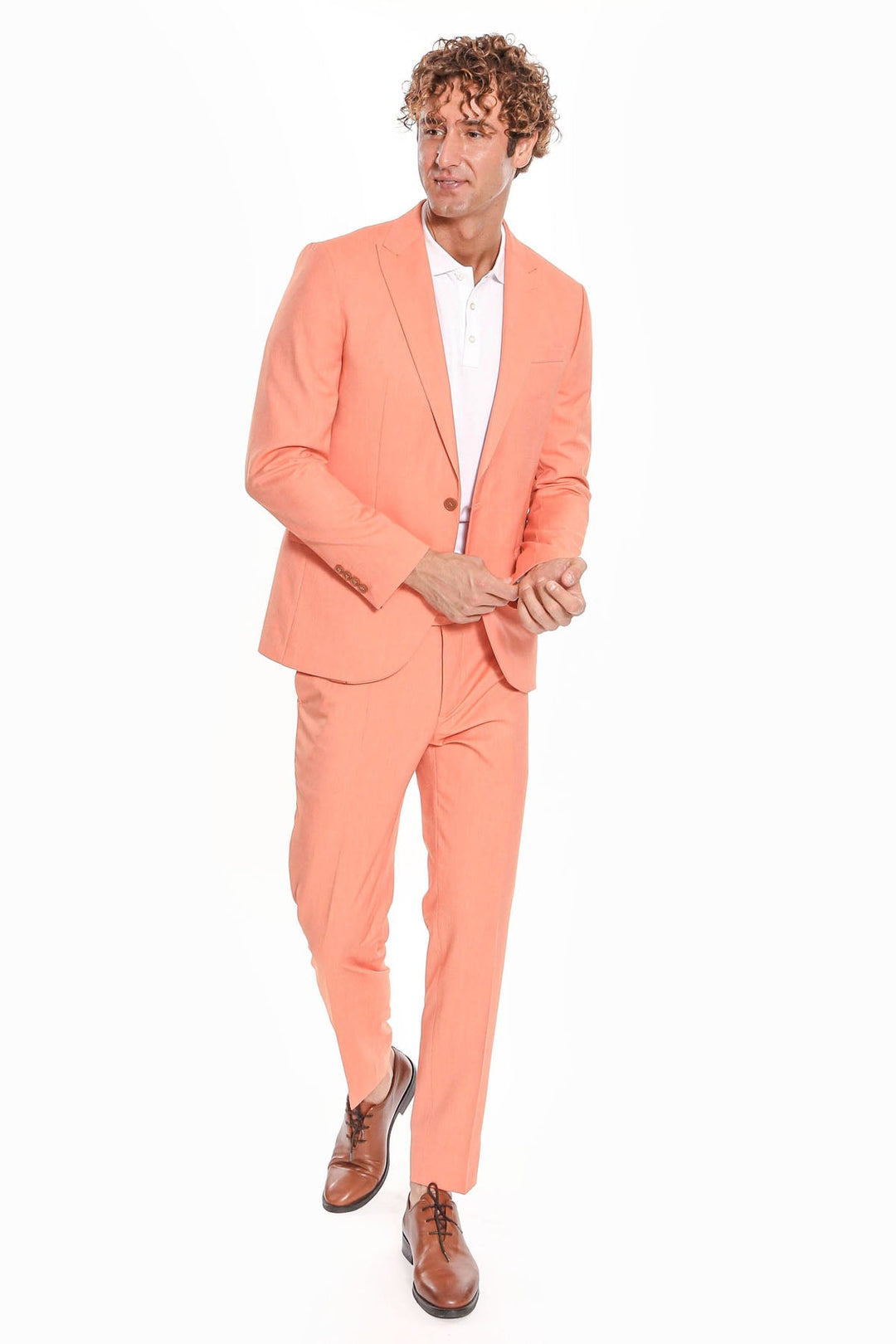 2 Piece Patterned Slim Fit Orange Men Suit - Wessi