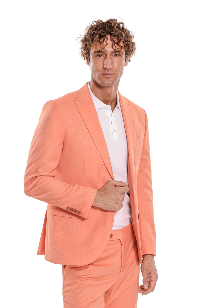 2 Piece Patterned Slim Fit Orange Men Suit - Wessi