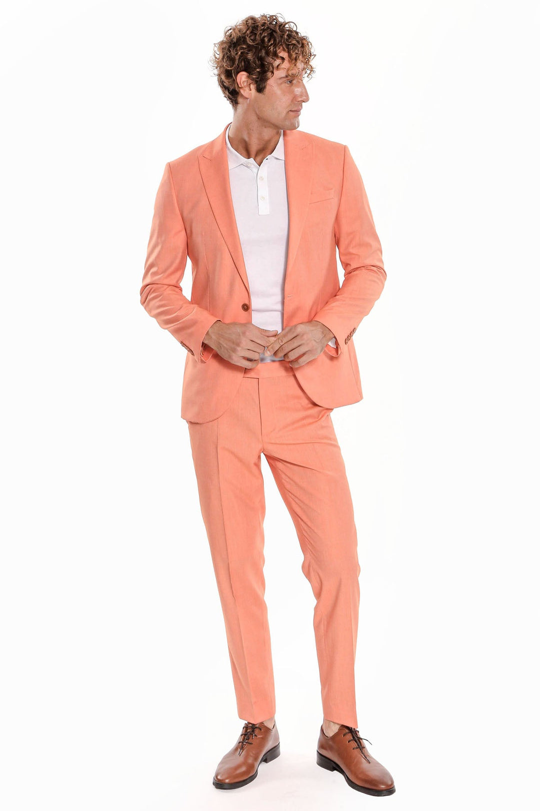 Traje de hombre entallado de dos piezas estampado en color naranja - Wessi