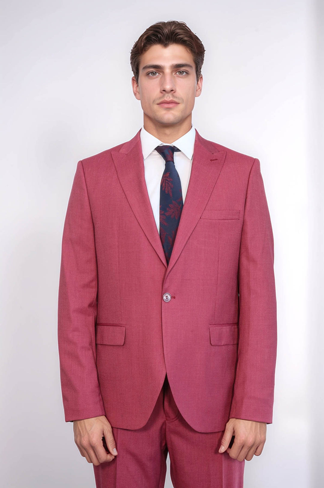 2 Parça Desenli Slim Fit Magenta Erkek Takım Elbise - Wessi