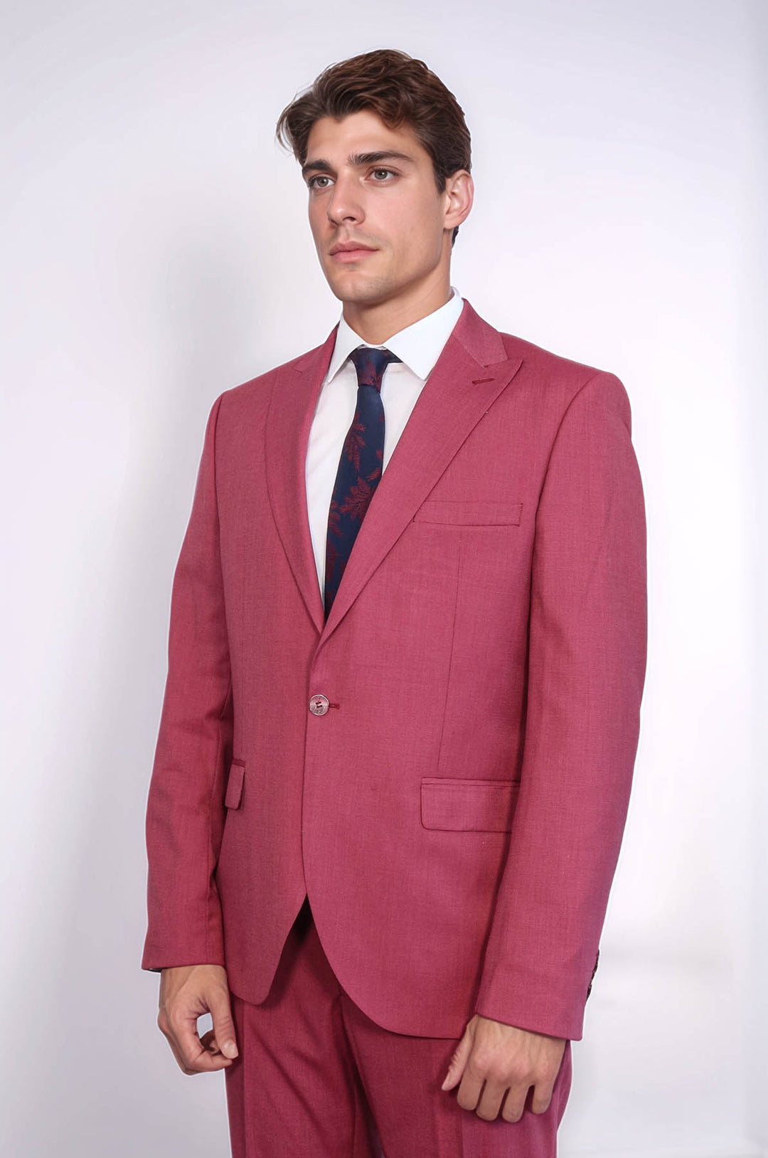 2 Parça Desenli Slim Fit Magenta Erkek Takım Elbise - Wessi