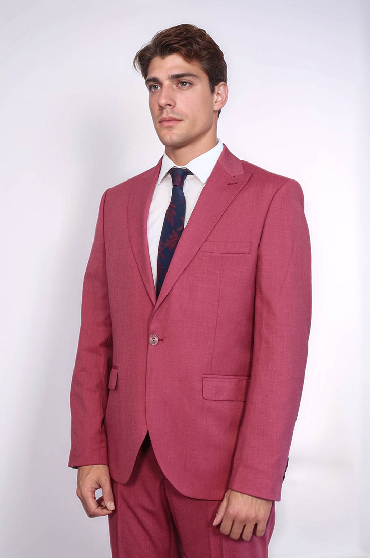 2 Parça Desenli Slim Fit Magenta Erkek Takım Elbise - Wessi