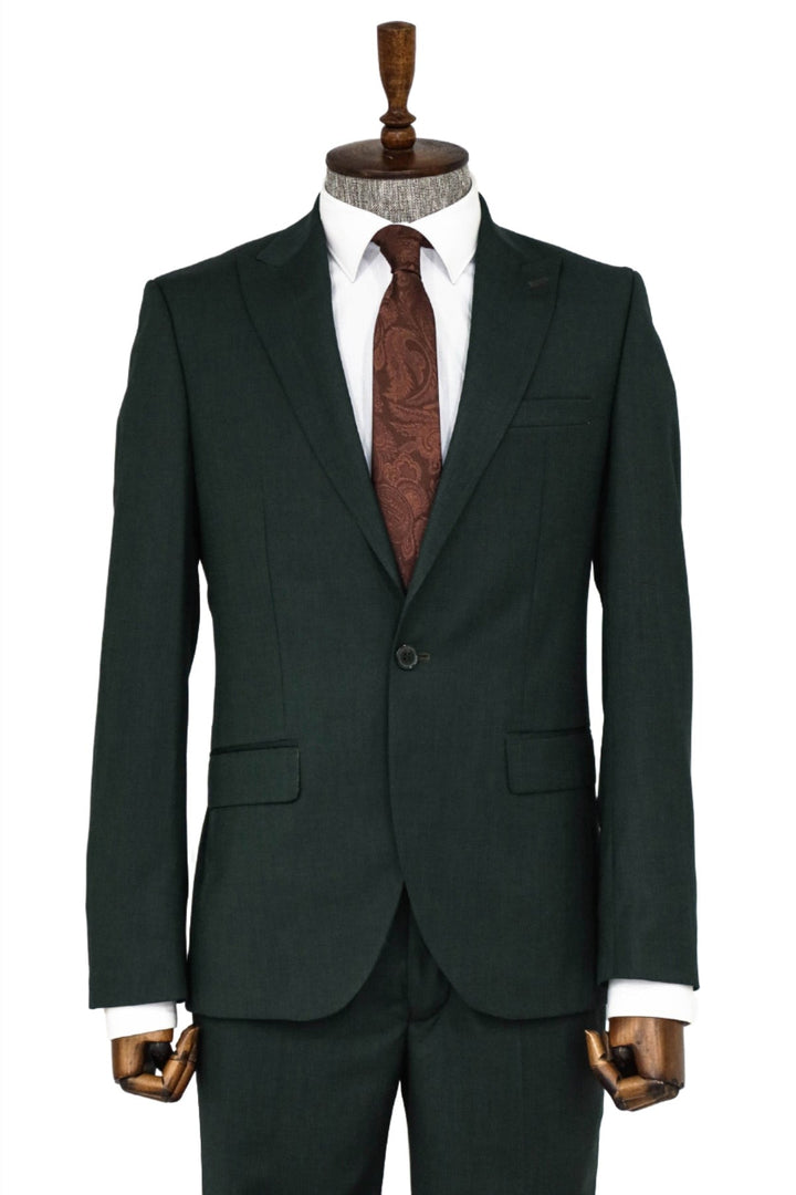 2 Piece Patterned Slim Fit Dark Green Men Suit - Wessi