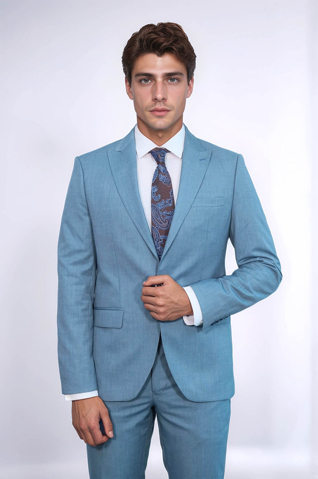 Desenli 2 Parça Slim Fit Yağ Yeşili Erkek Takım Elbise - Wessi