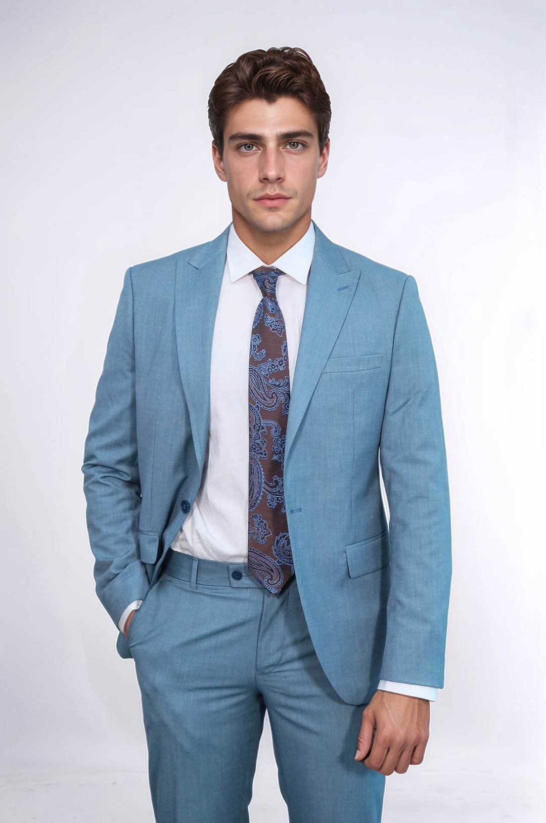 Desenli 2 Parça Slim Fit Yağ Yeşili Erkek Takım Elbise - Wessi