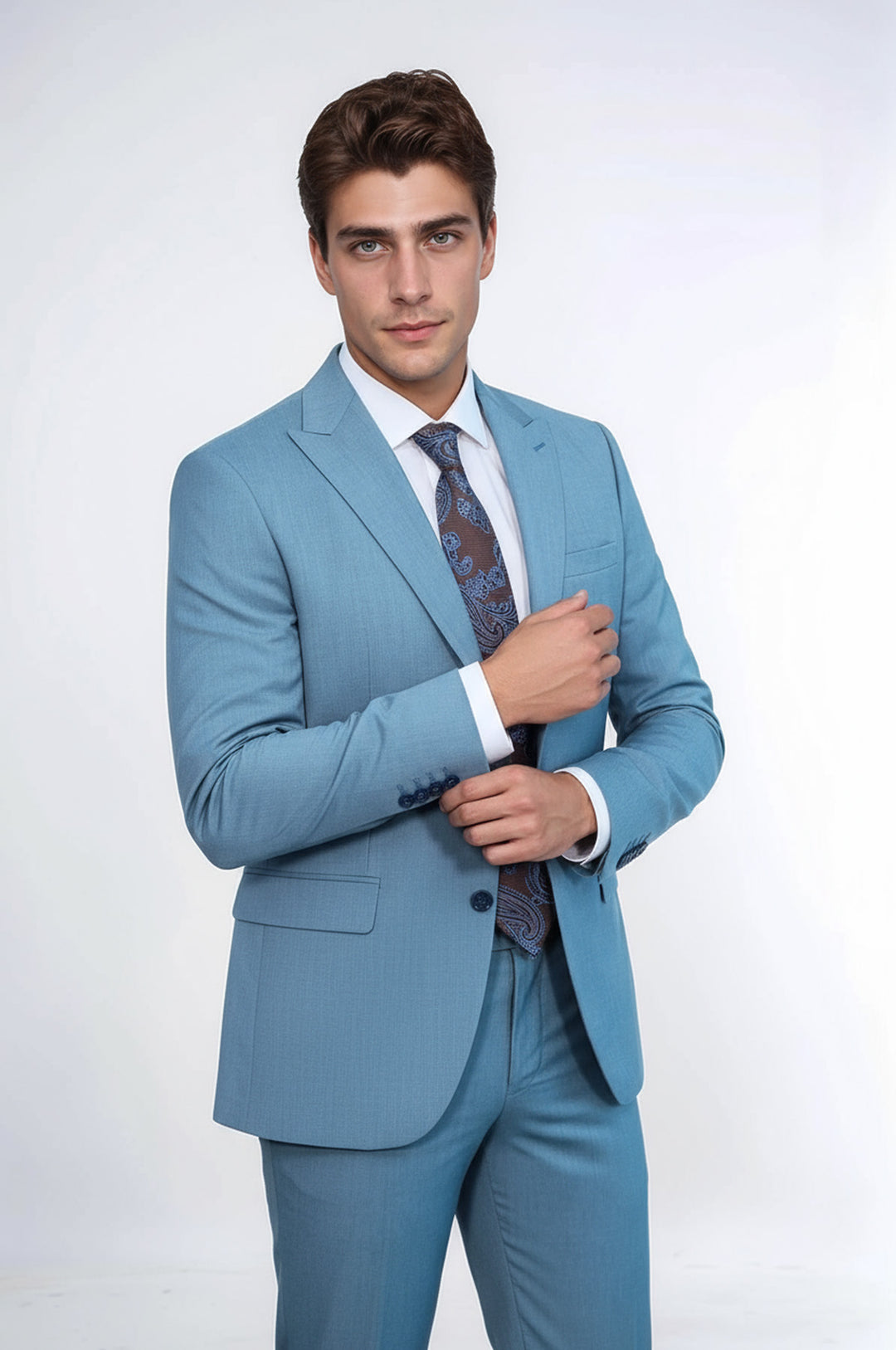 Desenli 2 Parça Slim Fit Yağ Yeşili Erkek Takım Elbise - Wessi