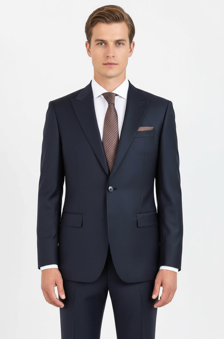 Wool Navy Blue Men Suit - Wessi