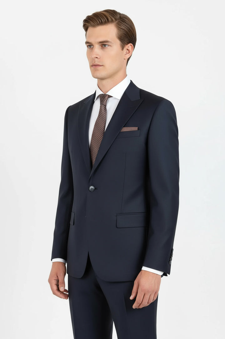 Wool Navy Blue Men Suit - Wessi