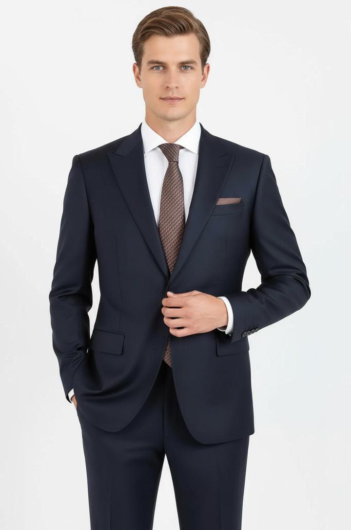 Wool Navy Blue Men Suit - Wessi