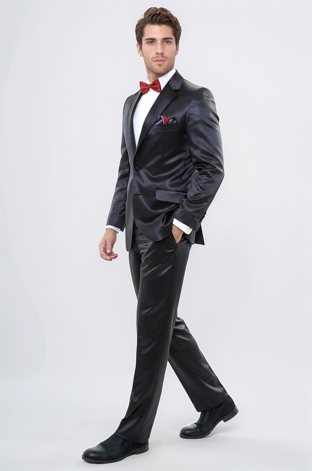 Two Piece Two Buttons Modeled Lapel Satin Black Men Groom Suit