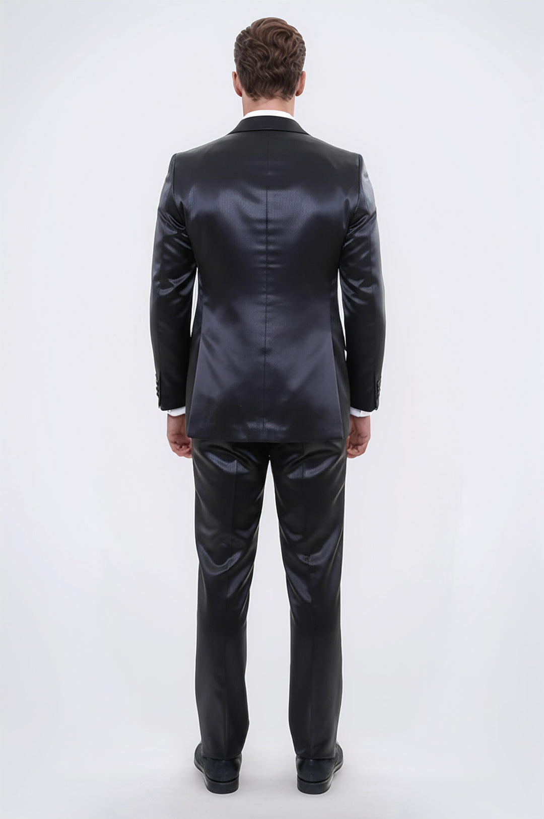 Two Piece Two Buttons Modeled Lapel Satin Black Men Groom Suit