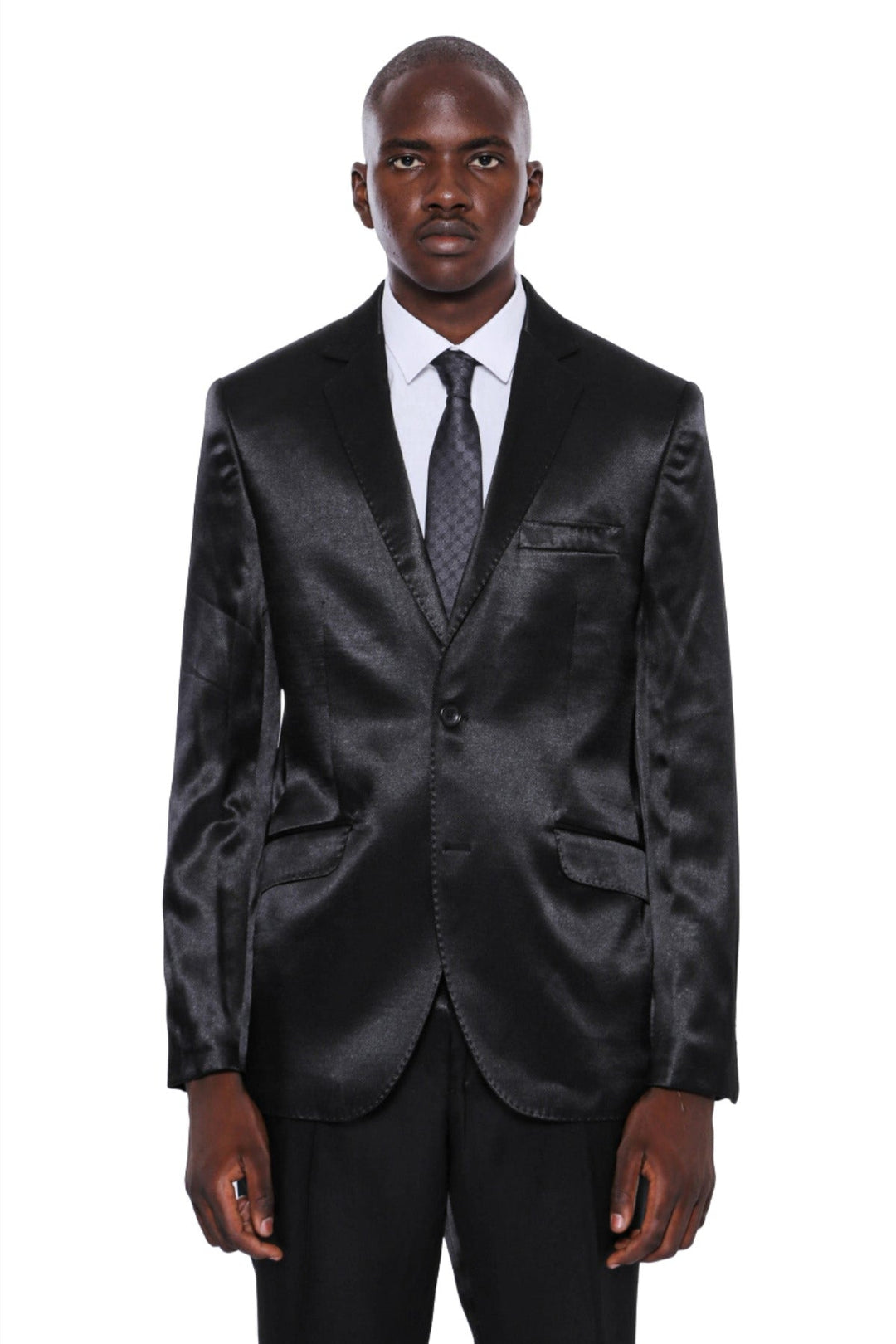 Two Buttons Two Piece Slim Fit Satin Black Men Suit