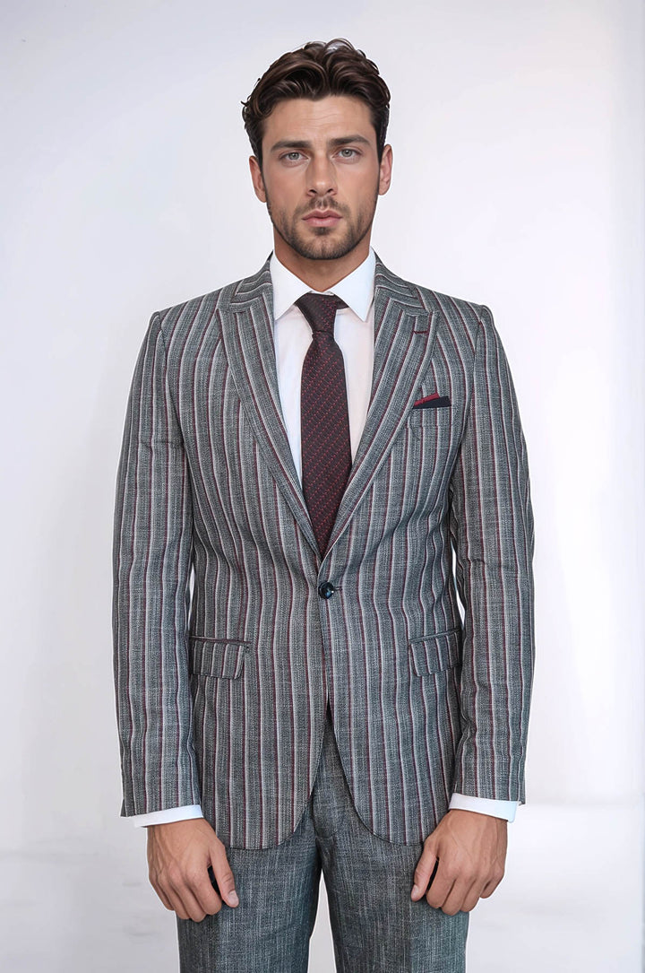 Traje de hombre gris de dos piezas a rayas - Wessi