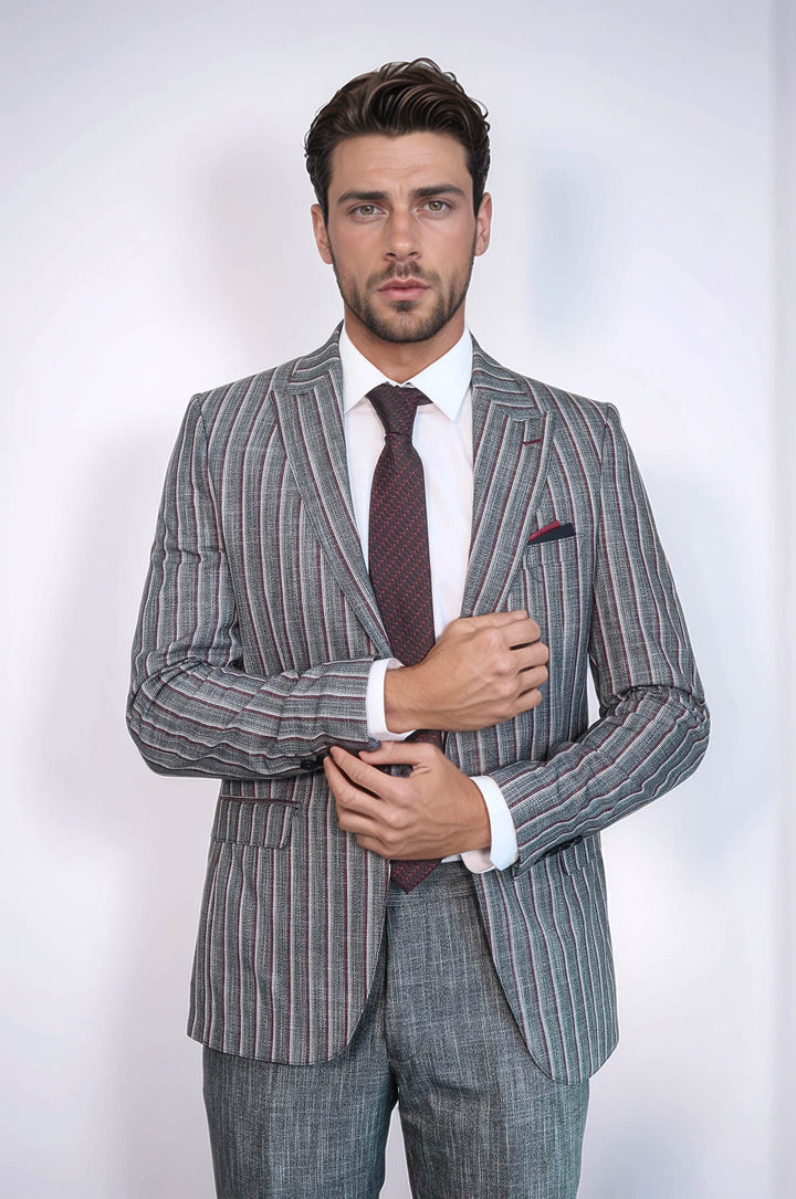 Traje de hombre gris de dos piezas a rayas - Wessi