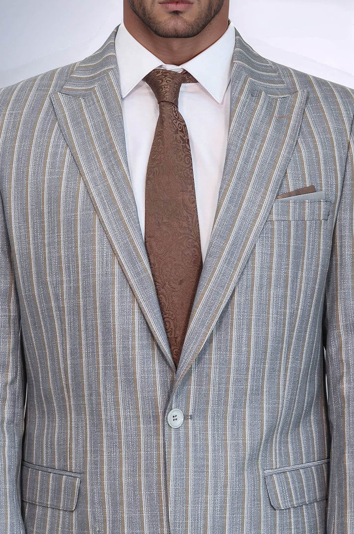 Blazer de rayas con pantalón liso, traje gris para hombre - Wessi