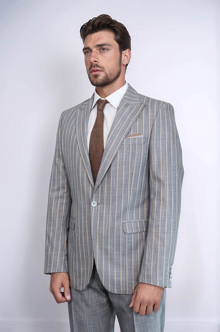 Blazer de rayas con pantalón liso, traje gris para hombre - Wessi