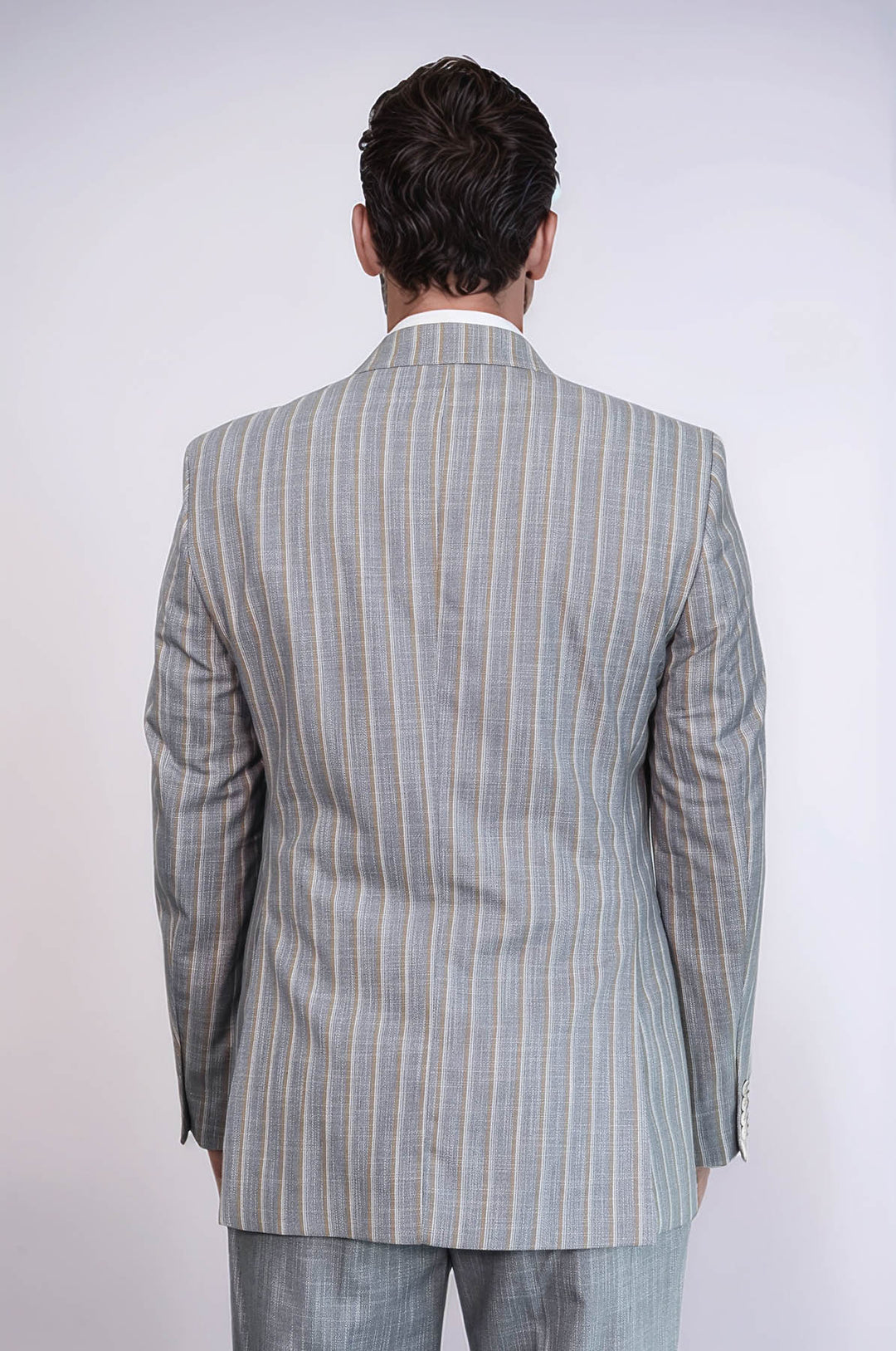 Blazer de rayas con pantalón liso, traje gris para hombre - Wessi