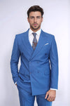 Double Breasted Slim Fit Blue Men Suit - Wessi