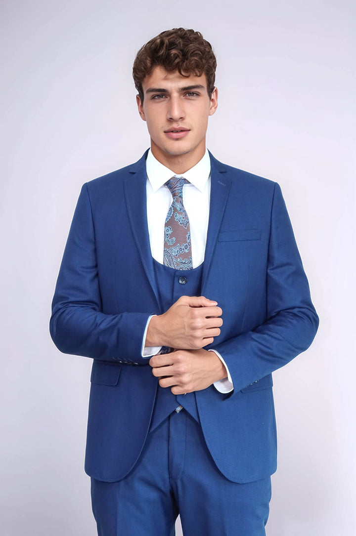 Plain Vested Navy Blue Men's Suit | Wessi