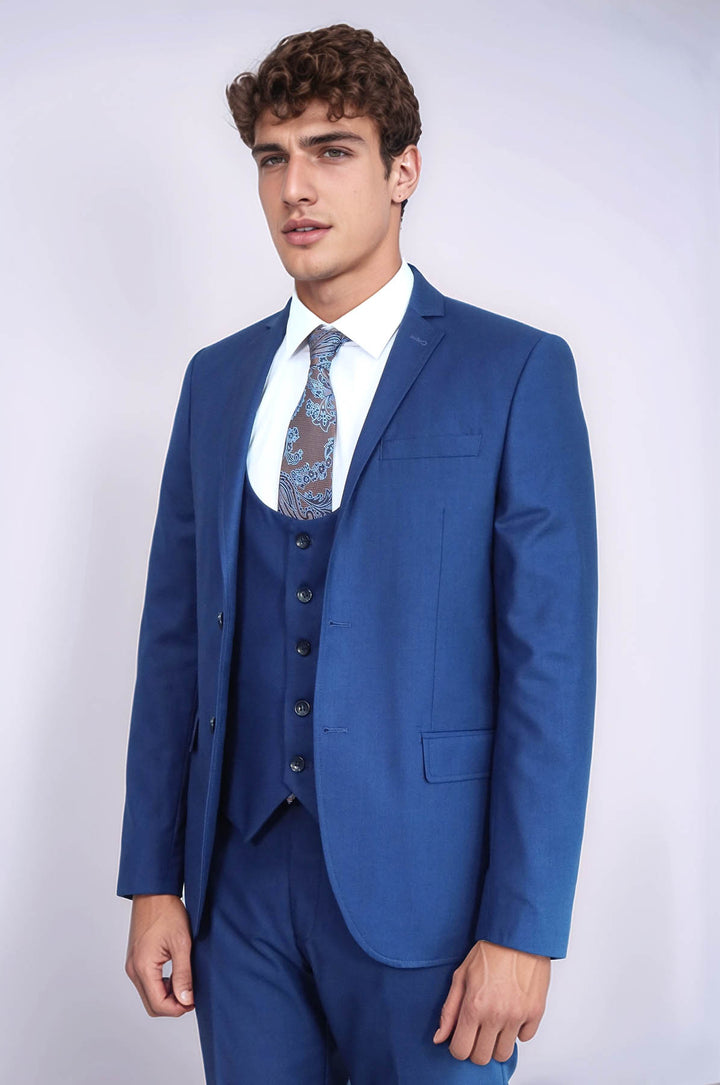Plain Vested Navy Blue Men's Suit | Wessi