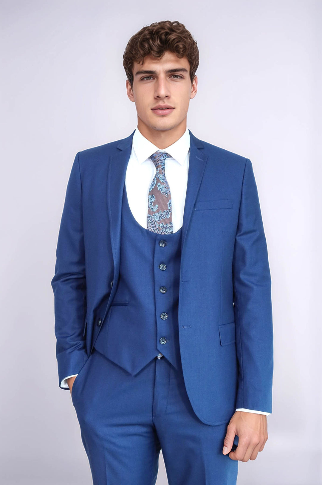 Plain Vested Navy Blue Men's Suit | Wessi