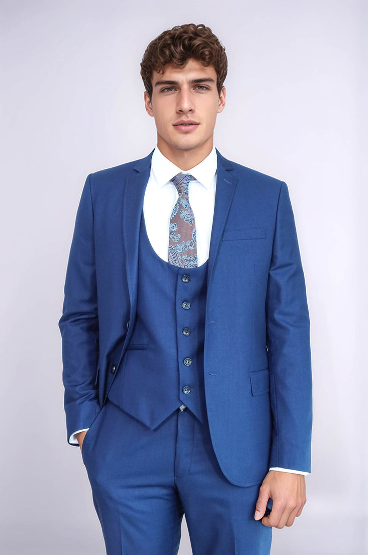 Plain Vested Navy Blue Men's Suit | Wessi