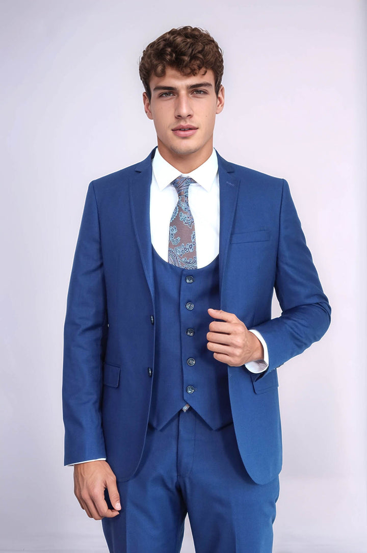 Plain Vested Navy Blue Men's Suit | Wessi